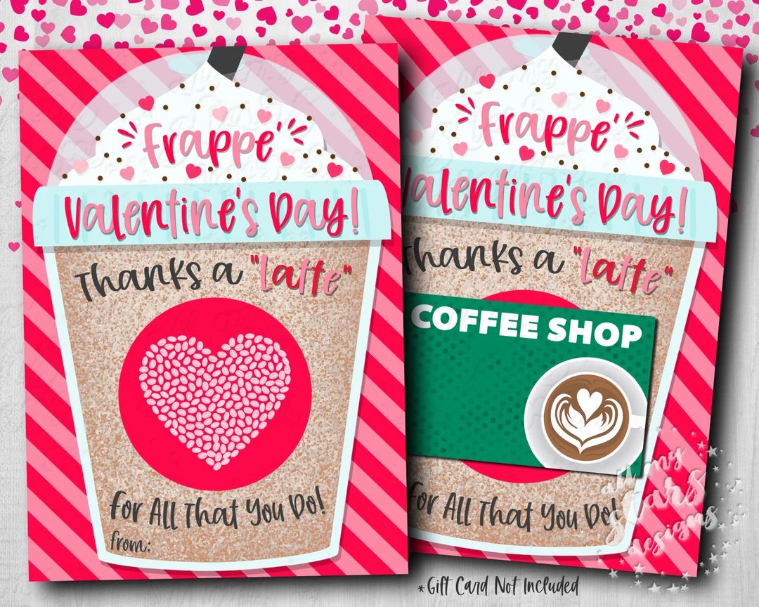 PRINTABLE Frappé Valentine's Day! Thanks a Latte For All That You Do! Coffee Gift Card Holder | ... | Etsy (US)