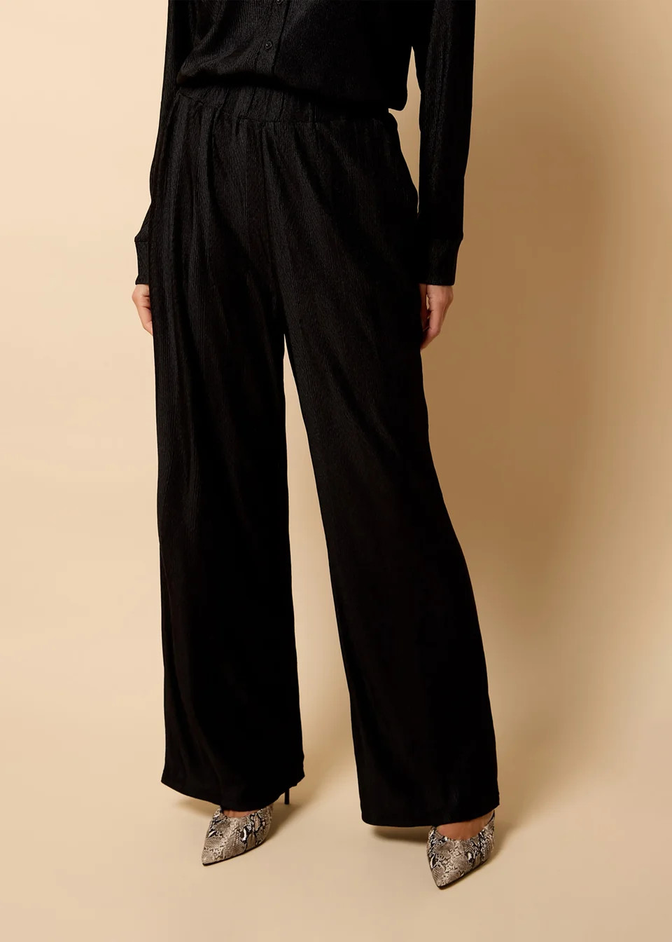 Little Mistress Black Co Ord Plisse Trousers by Vicky Pattison | Matalan (UK)