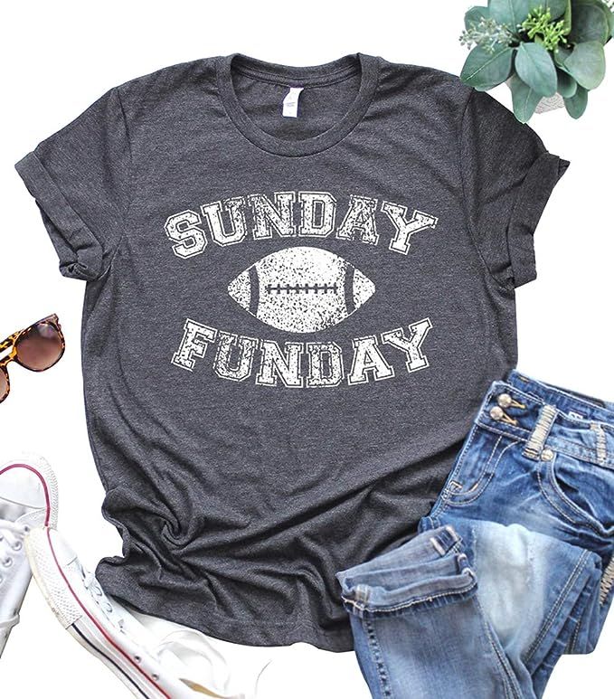 Sunday Funday Shirt Women American Football Printed Causal Short Sleeve Game Day T-Shirts Top | Amazon (US)