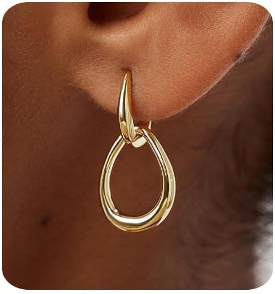 Gold Earrings for Women Trendy 14K Gold Plated Double Hoop Dangle Earring Thin Minimalist Lightwe... | Amazon (US)