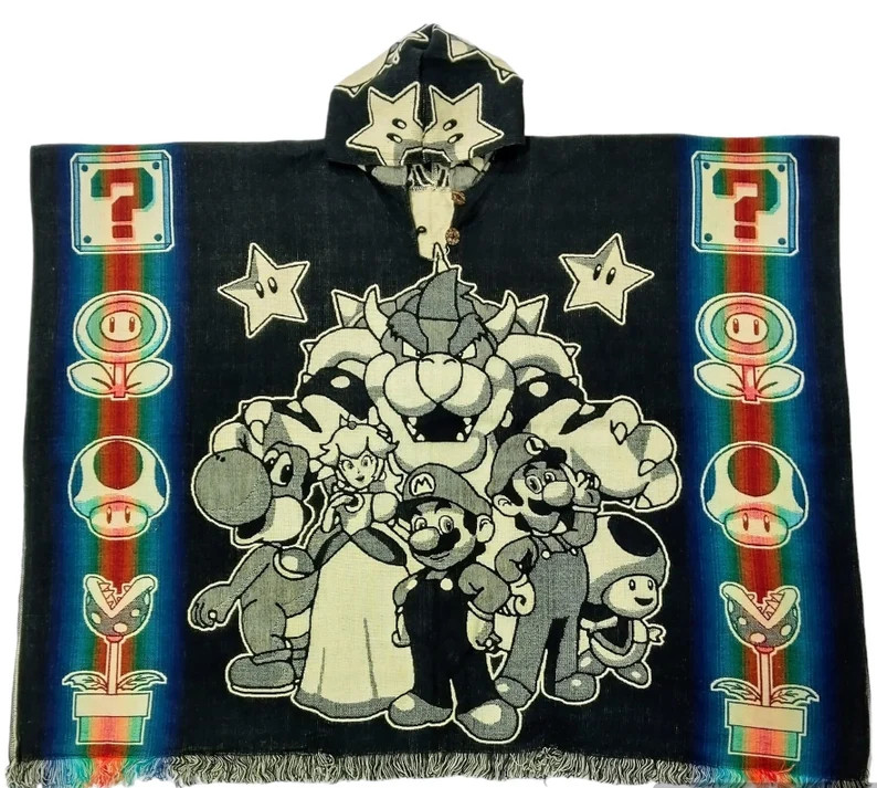 Mario Bros poncho, unisex anime poncho, alpaca wool hooded poncho, includes Bowser Luigi Yoshi. S... | Etsy (US)