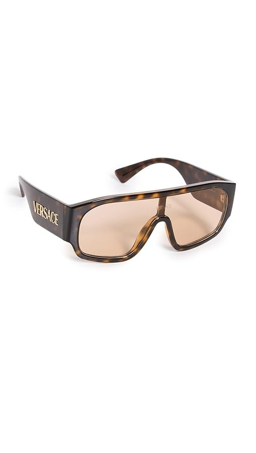 Versace VE 4439 108/73 Havana Plastic Shield Sunglasses Brown Lens | Amazon (US)