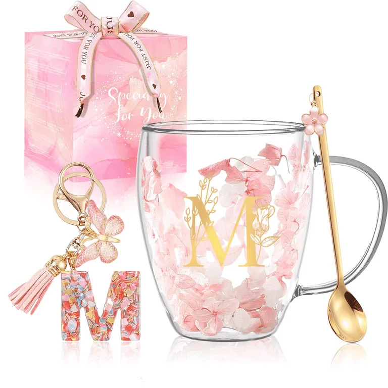MengCat Personalized Gift for Women Monogrammed Double Wall Flower Glass Coffee Mug Tea cup With ... | Walmart (US)