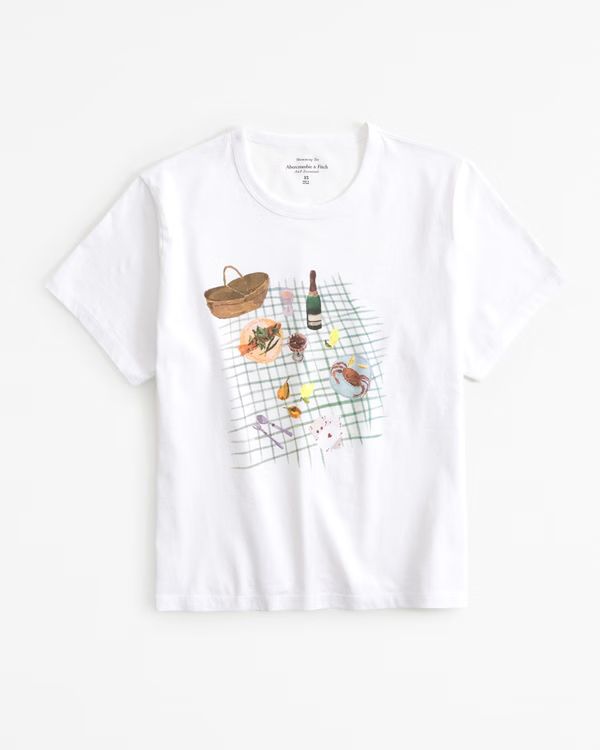 Women's Short-Sleeve Picnic Graphic Skimming Tee | Women's New Arrivals | Abercrombie.com | Abercrombie & Fitch (US)
