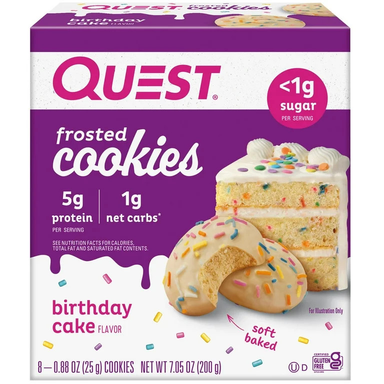 Quest Frosted Protein Cookies, Low Carb, Gluten-Free, Birthday Cake, 8 Ct - Walmart.com | Walmart (US)