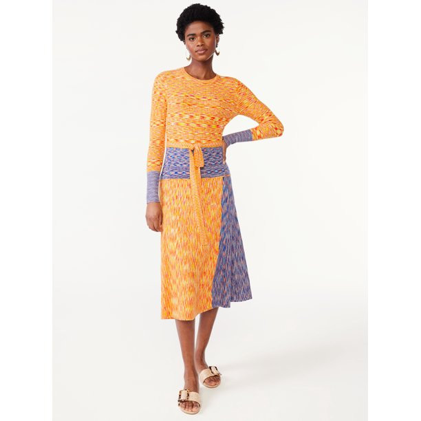 Scoop Women's Space Dye Ribbed Midi Dress with Long Sleeves, Sizes XS-XXL | Walmart (US)