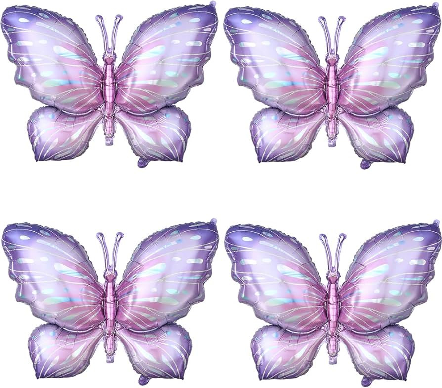 Purple Butterfly Balloons 4 Pieces 40inch Pink Purple Foil Mylar Balloons for Butterfly Themed Pa... | Amazon (US)