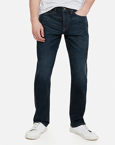 classic straight dark wash stretch jeans | Express