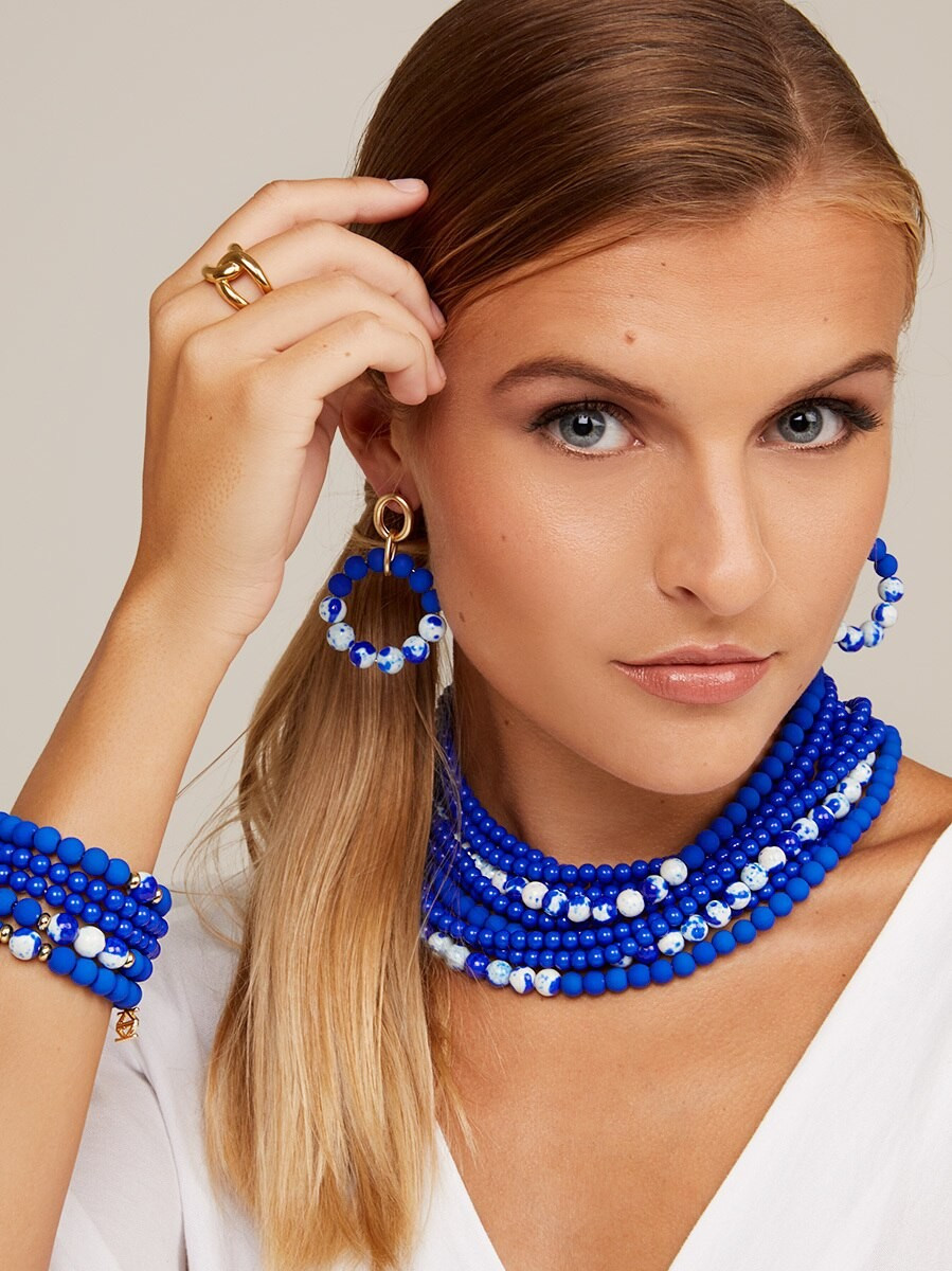 Blue Marbled Beaded Collar Necklace | ZENZII