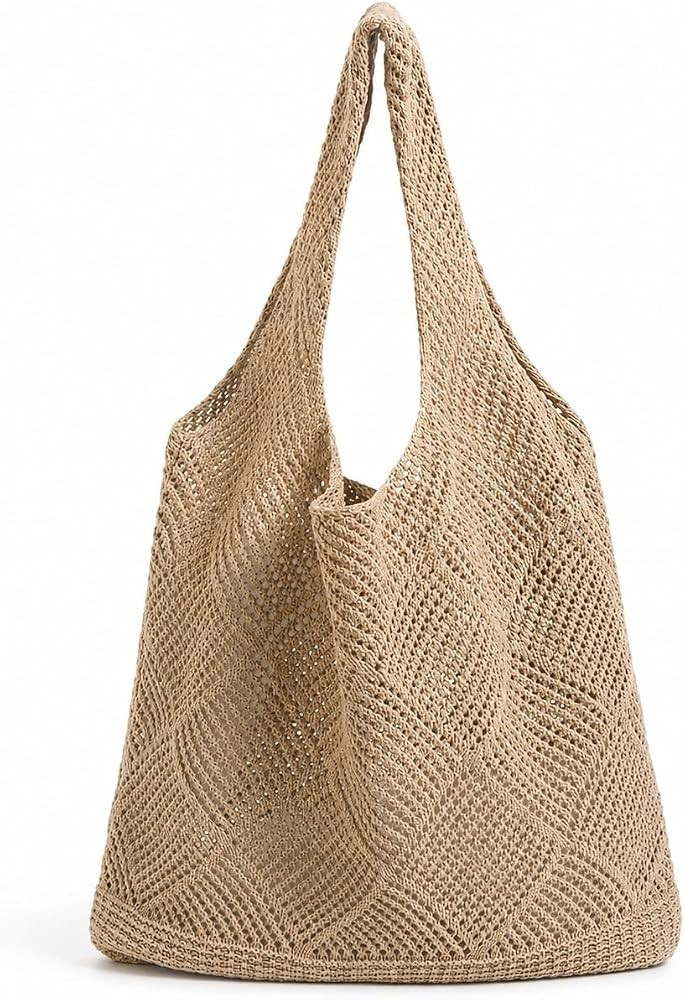 Brown Crochet Tote Bag,Mesh Beach Bag for Women,Knit Boho Shoulder Bag Summer Vacation Casual Han... | Amazon (UK)