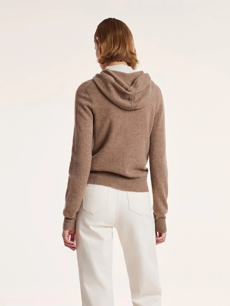Pure Cashmere Hooded Zipper Cardigan | GOELIA