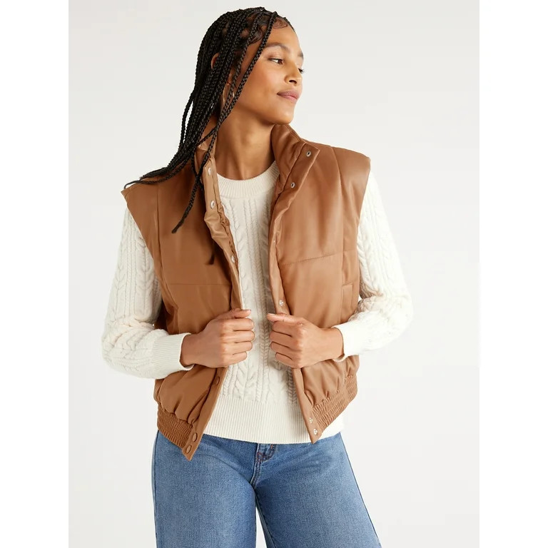 Scoop Women's Faux Leather Puffer Vest, Sizes XS-XXL | Walmart (US)