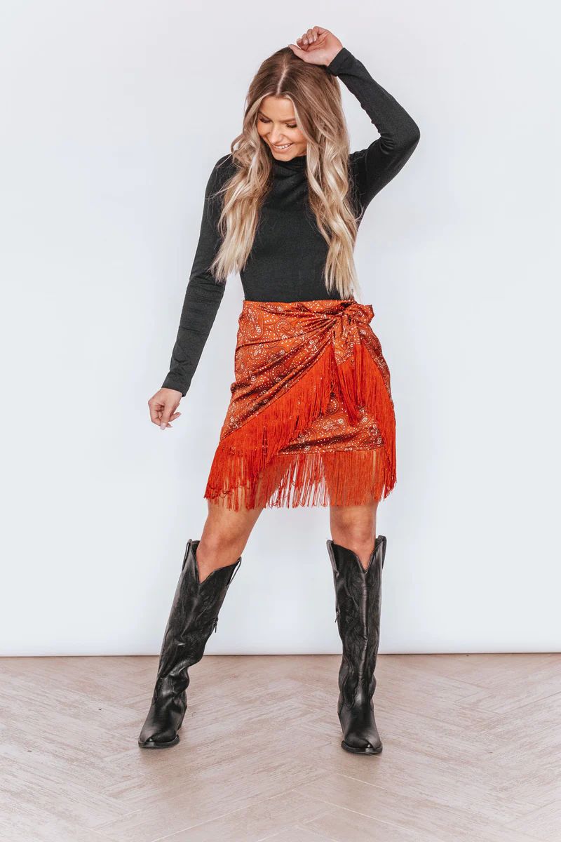 Follow the Path Paisley Print Fringe Skirt | Apricot Lane Boutique