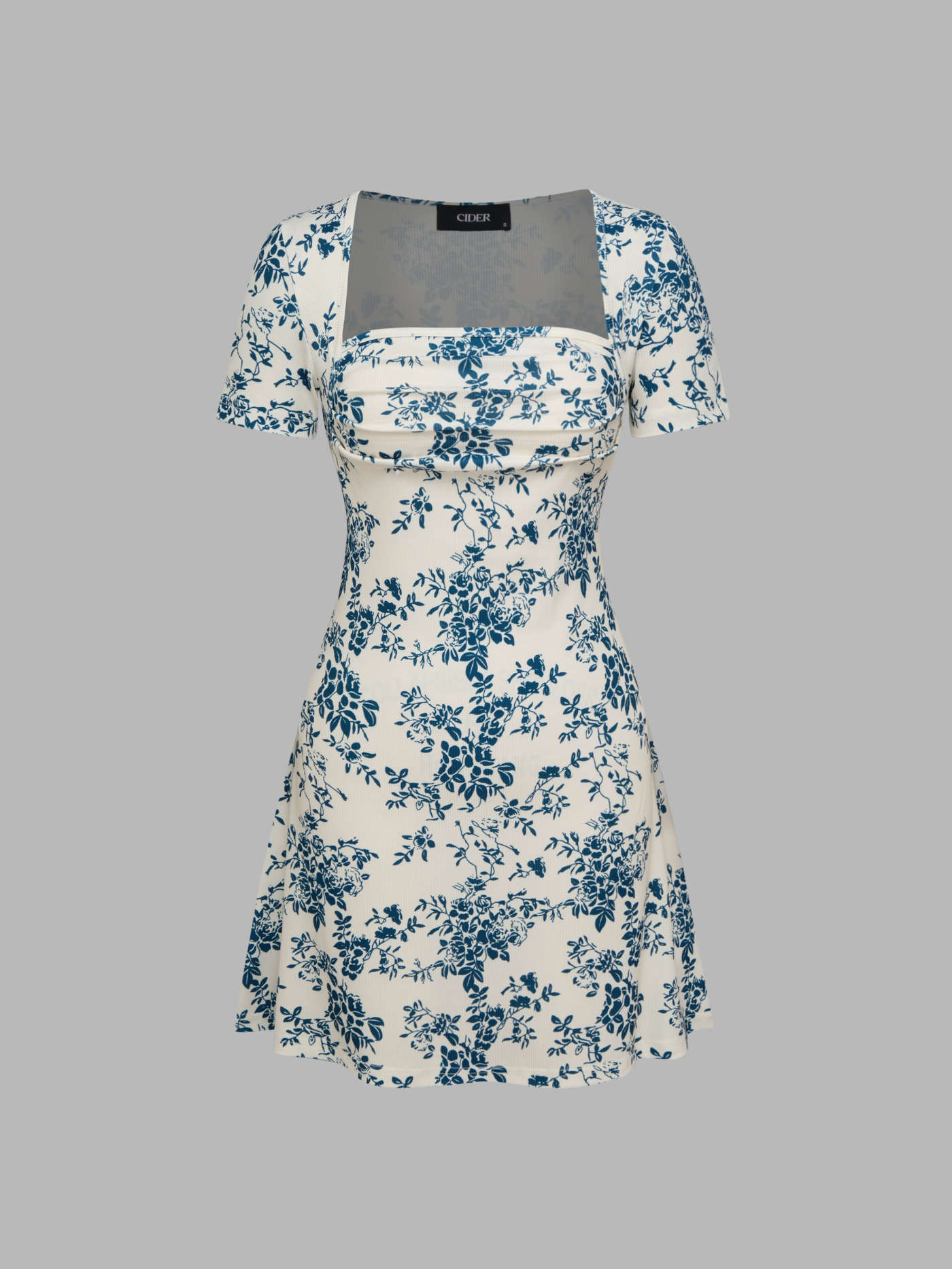 Quadratischer Ausschnitt Toile de Jouy Rüschen Midikleid | Cider