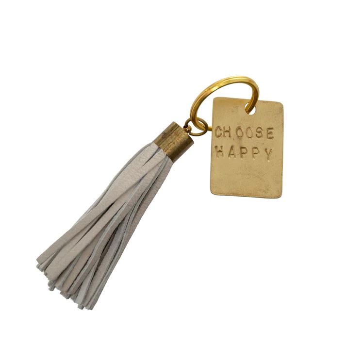 'Choose Happy' Leather + Gold Keychain | THELIFESTYLEDCO