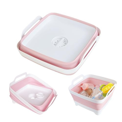 GIMWA Collapsible Wash Basin for Baby Bottles - 2.4 Gallons Portable Wash Bin for RV Camping Sink, Space-Saving Dish Tub (Pink) | Amazon (US)