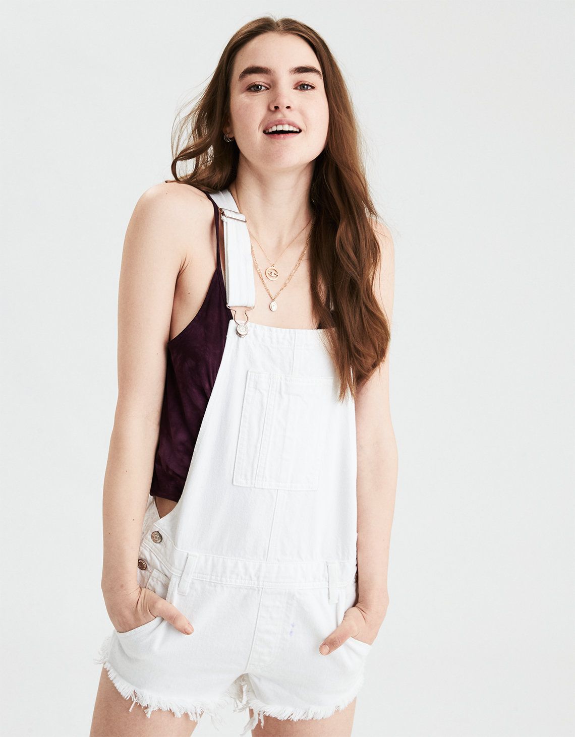 AE Tomgirl Overall Short, White Out Destroy | American Eagle Outfitters (US & CA)