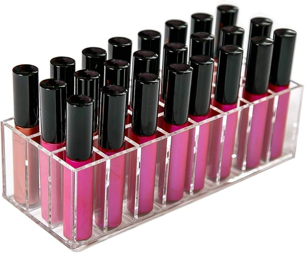 Acrylic Lip Gloss Holder Organizer, Lipstick Holder, 24 Slots Makeup Lip Gloss Lipstick Brushes S... | Amazon (US)