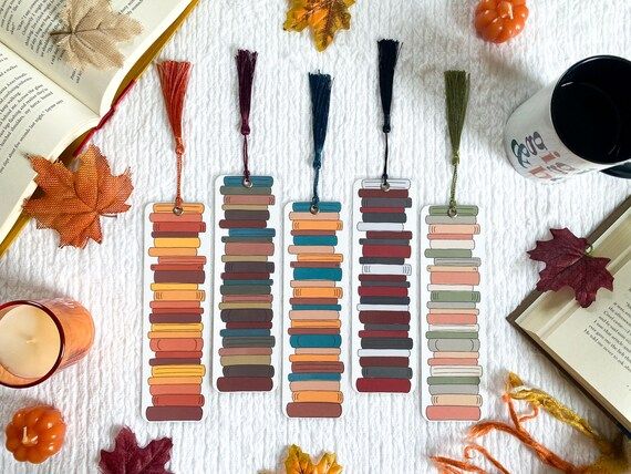 Fall Stack of Books Bookmark Collection | Custom Option Available | Individual or Set | Handmade ... | Etsy (US)