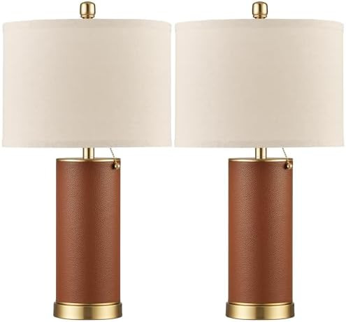 KDG 23.4" Brown PU Leather Table Lamps for Living Room Set of 2 | Amazon (US)