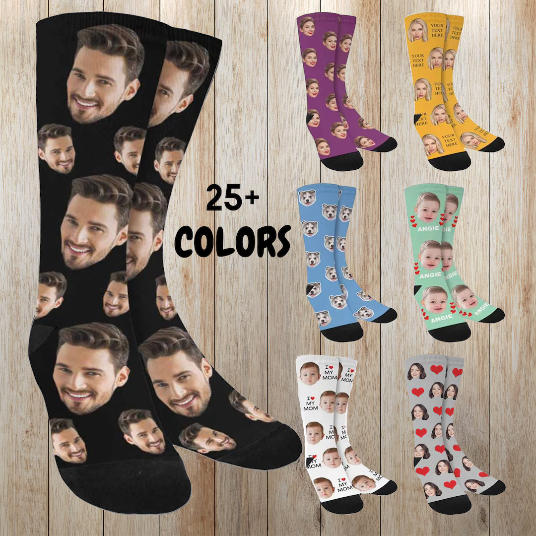 Custom Face Socks, Personalized Photo Socks for Dad, Custom Photo Socks With Text, Christmas Sock... | Etsy (US)