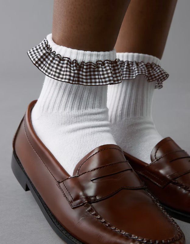 AE Gingham Ruffle Boyfriend Socks 2-Pack | American Eagle Outfitters (US & CA)
