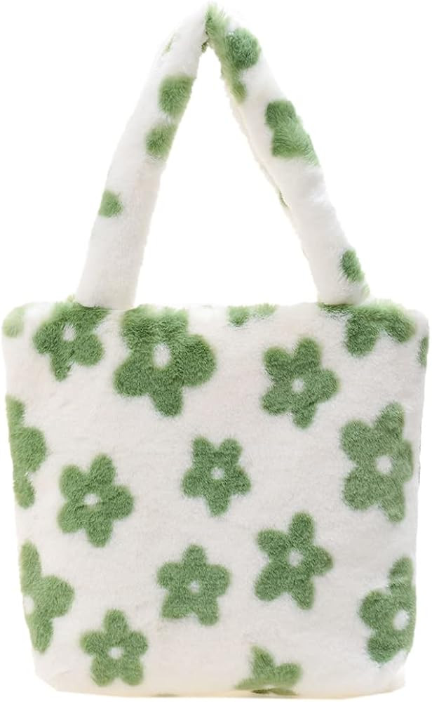 Plush Underarm Bag, Ladies Fluffy Shoulder Bag, Women Furry Flower Tote Bag Y2K Plush Handbag for Au | Amazon (US)