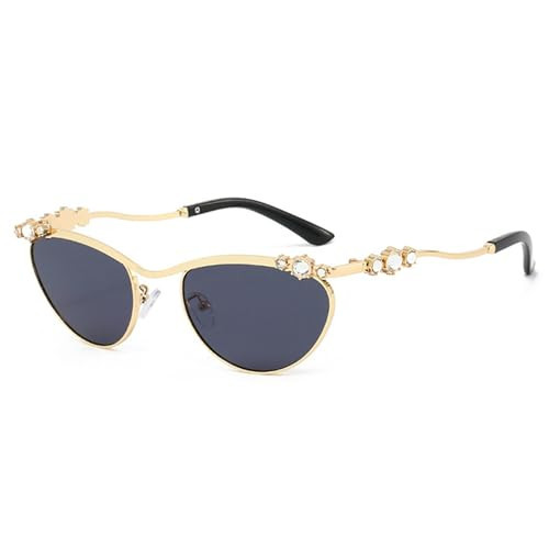 bullabulling Bling Rhinestone Sunglasses For Women Oval Sunglasses Fashion Trendy Diamond Sun Glasses UV400 Fashion Metal Eyewear (gold black) | Amazon (US)
