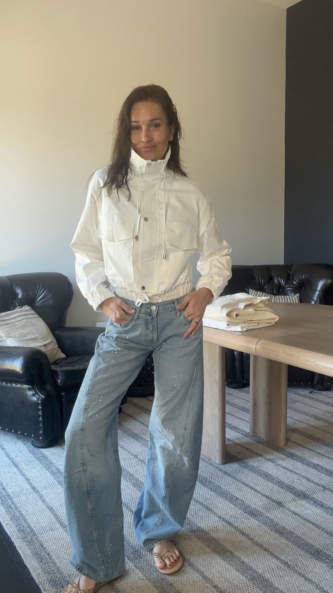 Wearing small in the jacket 
24 in jeans 

#LTKOver40 #LTKgrwm #LTKmomlife