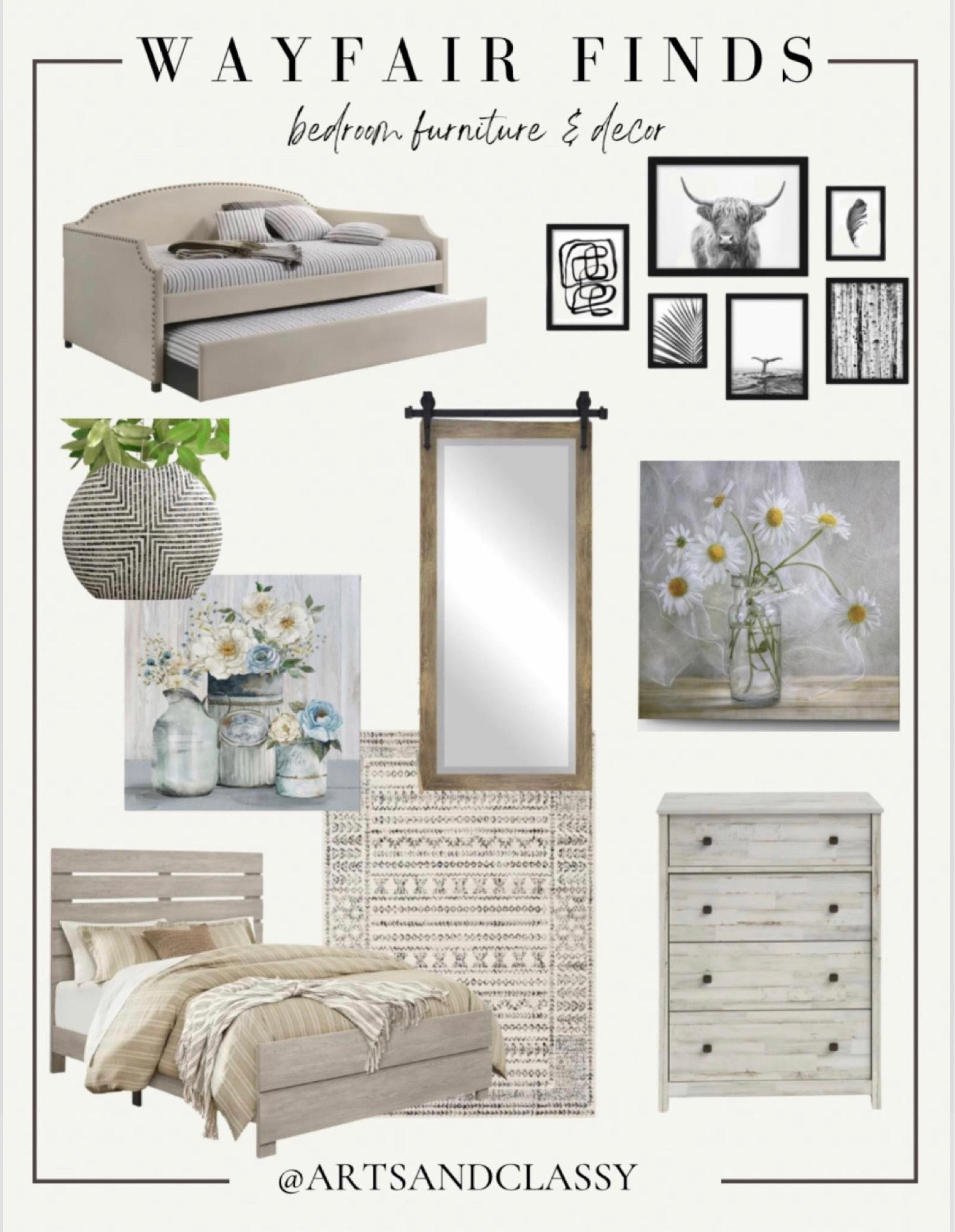 Bedroom furniture and decor finds from Wayfair with all the farmhouse vibes!

Wayfair | farmhouse decor | bedroom furniture | wall art | home decor | area rug | mirror

#LTKSeasonal #LTKhome #LTKsalealert