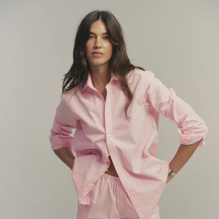 The Boyfriend: Fine Poplin, Light Pink Stripe | With Nothing Underneath