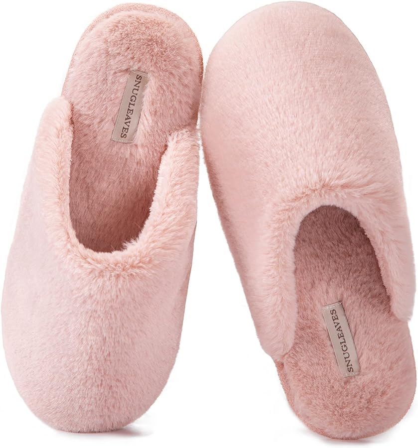 Snug Leaves Women's Fuzzy House Memory Foam Slippers, Furry Faux Fur Lined Bedroom Shoes, Cozy In... | Amazon (US)