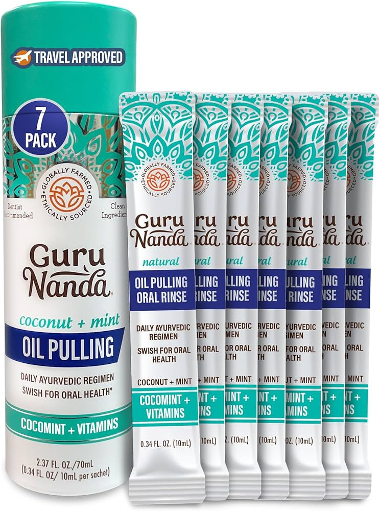 GuruNanda Travel Sachets Coconut Oil Pulling, Promotes Fresh Breath and Happy Gums, 7 Essential O... | Amazon (US)