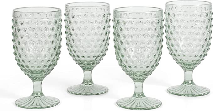 MARTHA STEWART Chauncey 4-Pack 14.2 oz Hobnail Handmade Glass Goblet - Green | Amazon (US)