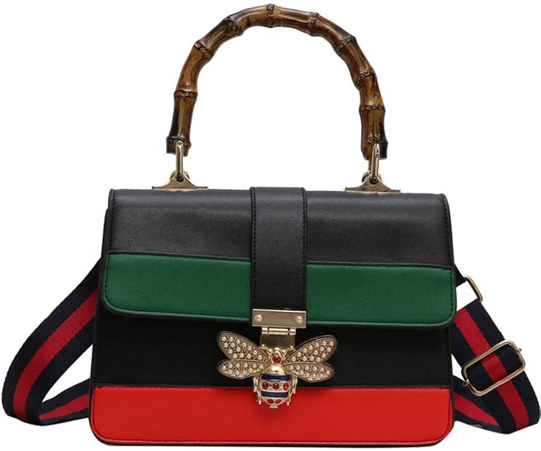 Nhicdns Crossbody Bags for Women Bamboo Top Handle Purse Leather Satchel Handbag with Wide Should... | Amazon (US)