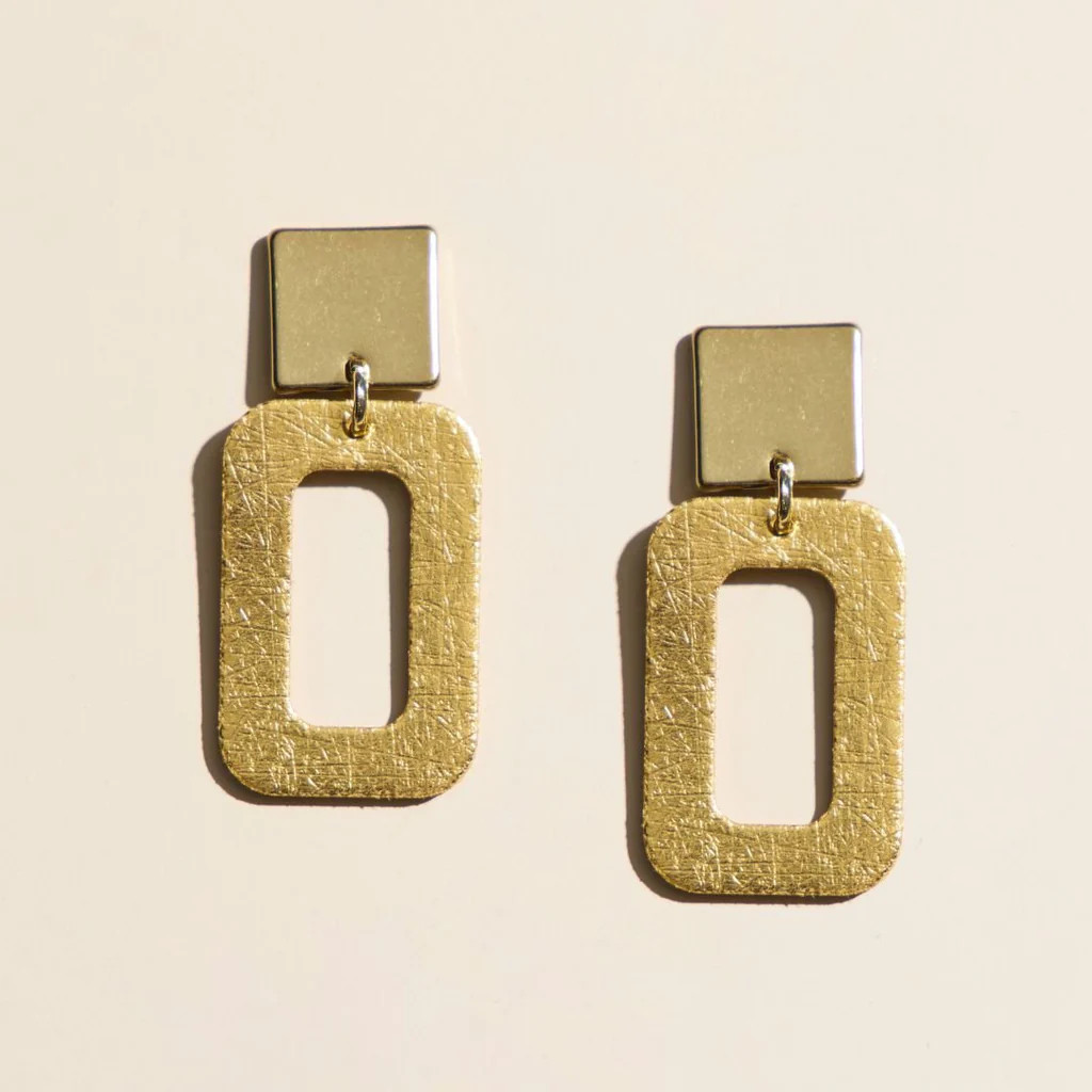 Vintage Gold Logan Geometric Drop Earrings | Nickel and Suede