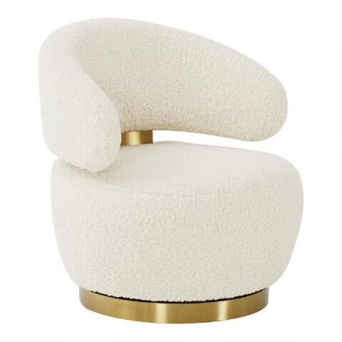Colette Beige Faux Shearling Upholstered Swivel Chair | World Market