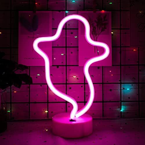 Ghost Neon Signs,Neon Signs for Wall Decor Halloween Decoration Ghost Led Neon Sign,Battery Neon ... | Amazon (US)