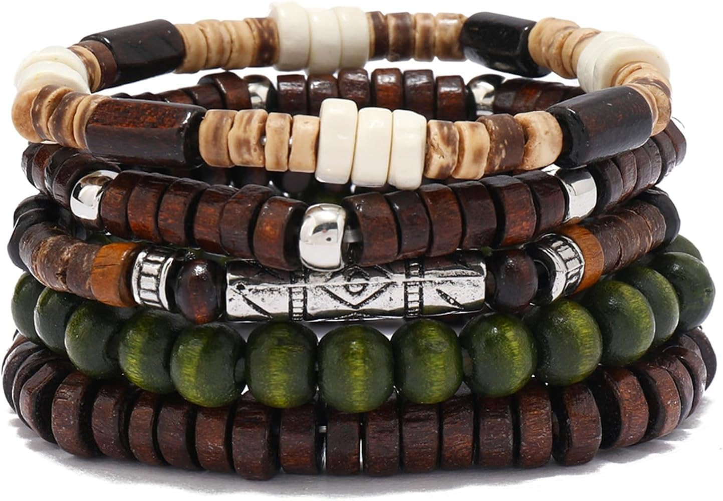 5pcs Womens Mens Wooden Bead Bracelet Set - Funky Style, Beads Bracelets for Father'S Day, Mother... | Amazon (US)