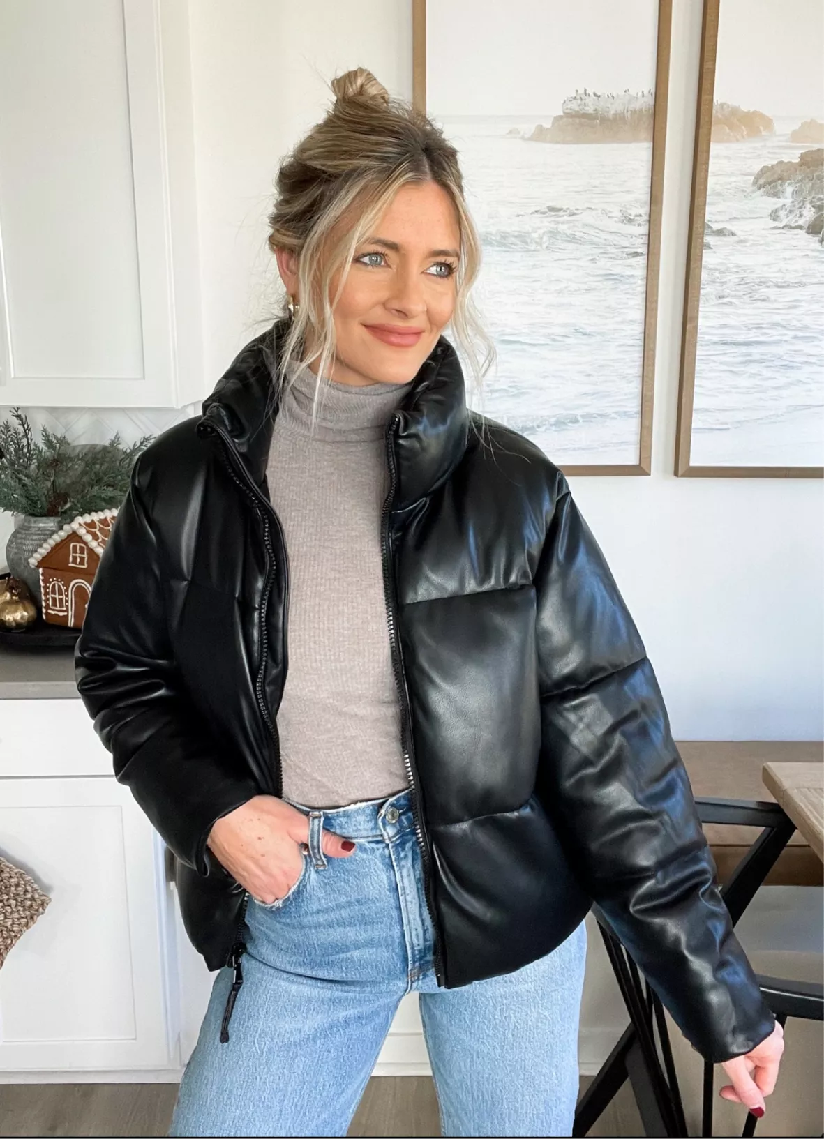 Mock-Neck Faux-Leather Puffer … curated on LTK