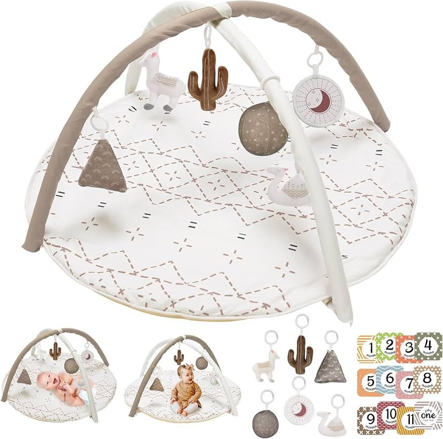 Tummy Time Mat with 6 Toys, Macrame Baby Play Mat for Newborn, Baby Gym with 12 Milestone Cards, ... | Amazon (US)