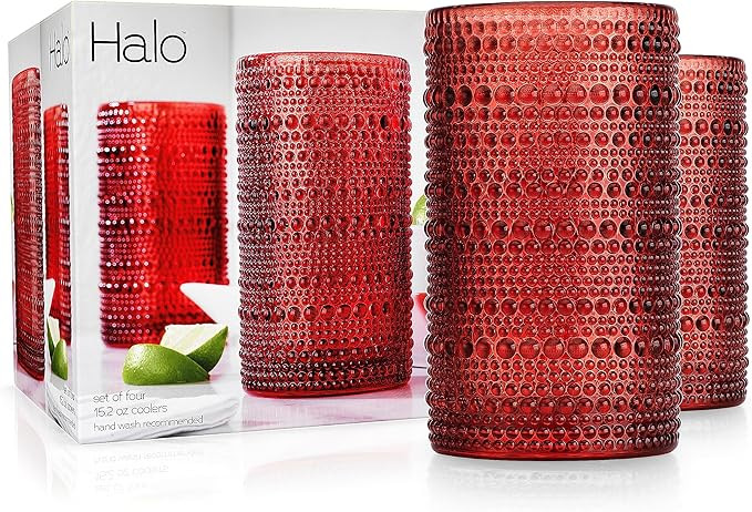 Glaver's Hobnail Drinking Glasses Set of 4 Red Vintage Glassware. 15 Oz. Everyday and Holiday Din... | Amazon (US)
