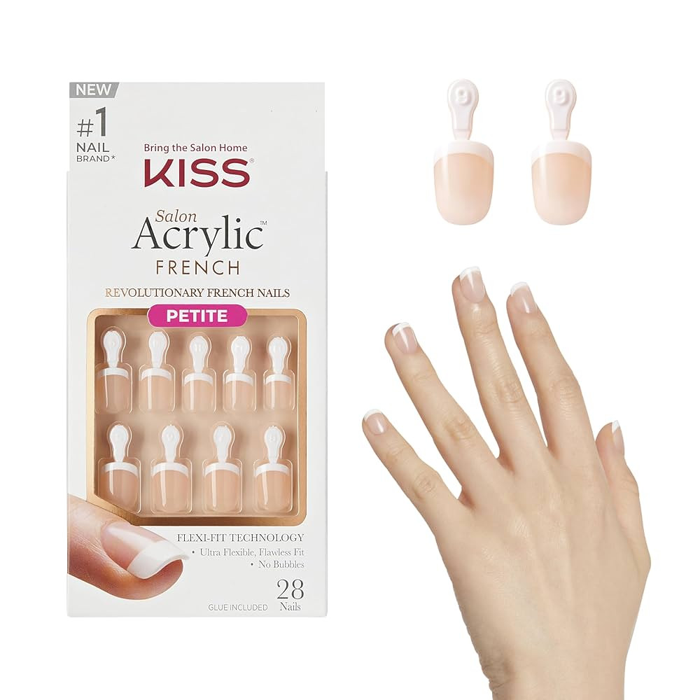 KISS Salon Acrylic, Press-On Nails, Nail glue included, 'Crush Hour', French, Petite Size, Squova... | Amazon (US)