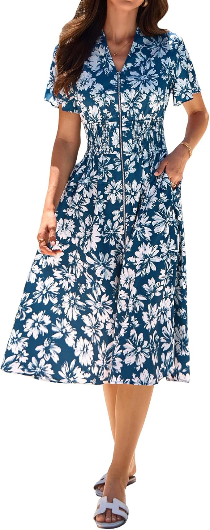 GRACE KARIN Womens Summer Maxi Floral Dress Casual 2026 Long Zipper Dresses Boho Flowy Beach Vaca... | Amazon (US)