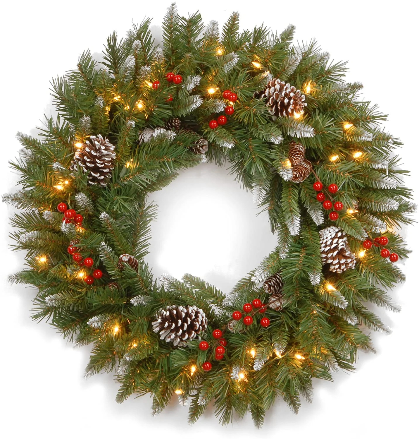 National Tree Company Pre-lit Artificial Christmas Wreath | Flocked with Mixed Decorations and Pr... | Walmart (US)