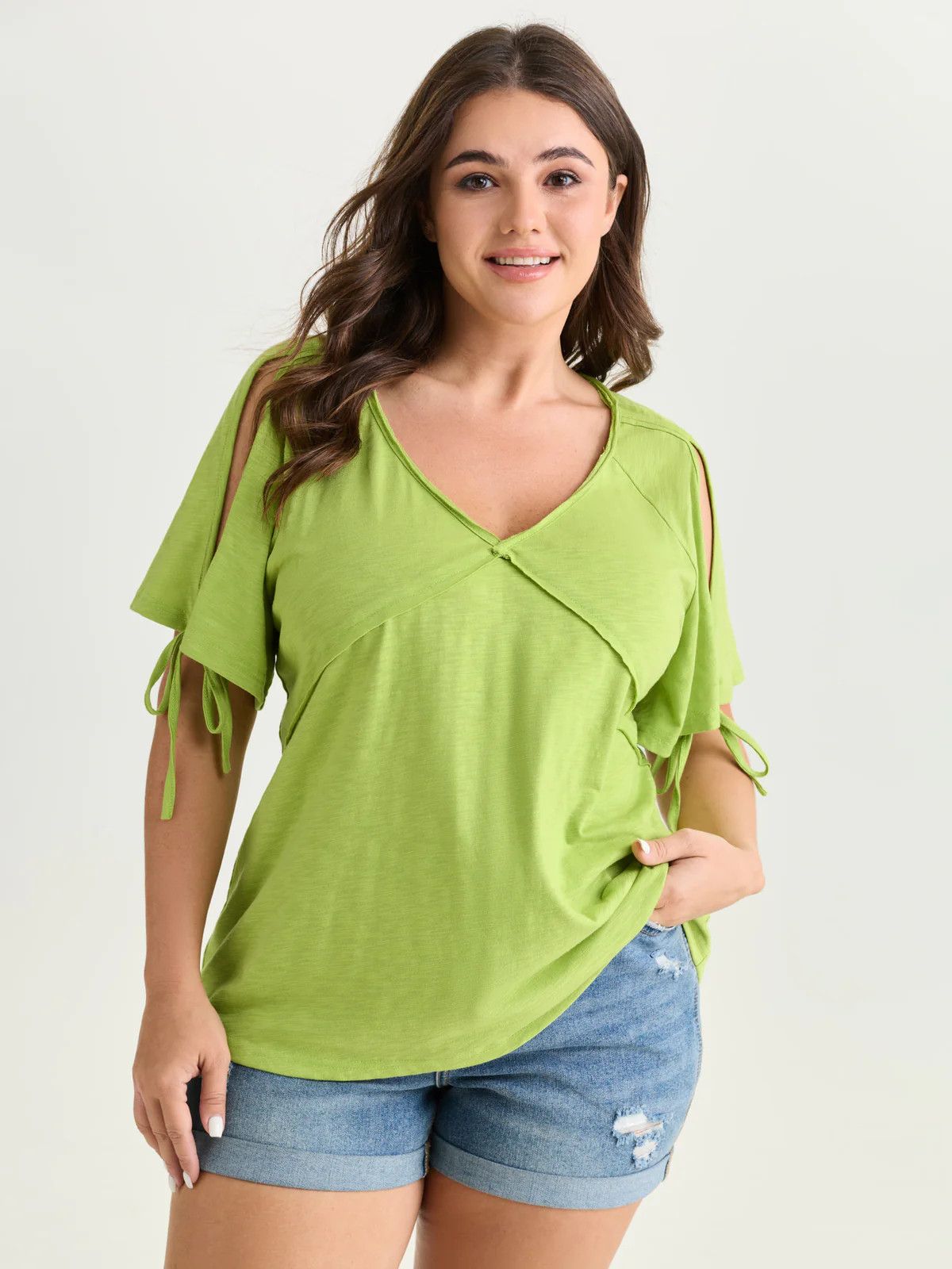 Shoulder Cut-Out Ties V-Neck T-Shirt | Bloomchic