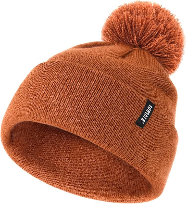 FURTALK Toddler Winter Hat Baby Boys Girls Pom Pom Beanie Hat Double Layer Kids Knit Winter Pom Hats | Amazon (US)