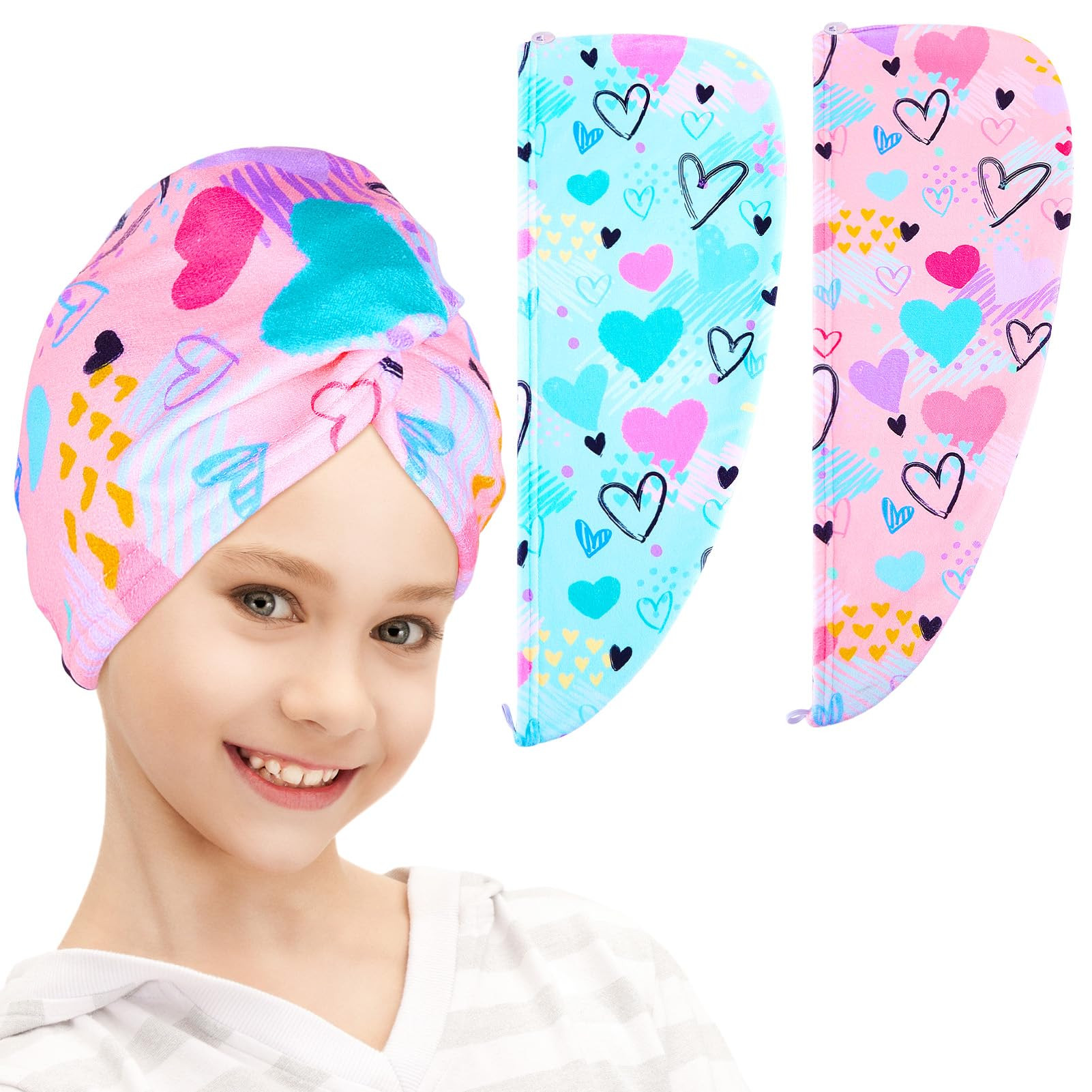 FIOBEE Microfiber Hair Towel Wrap for Kid Rapid Drying Towel Absorbent Hair Turbans for Wet Hair ... | Amazon (US)