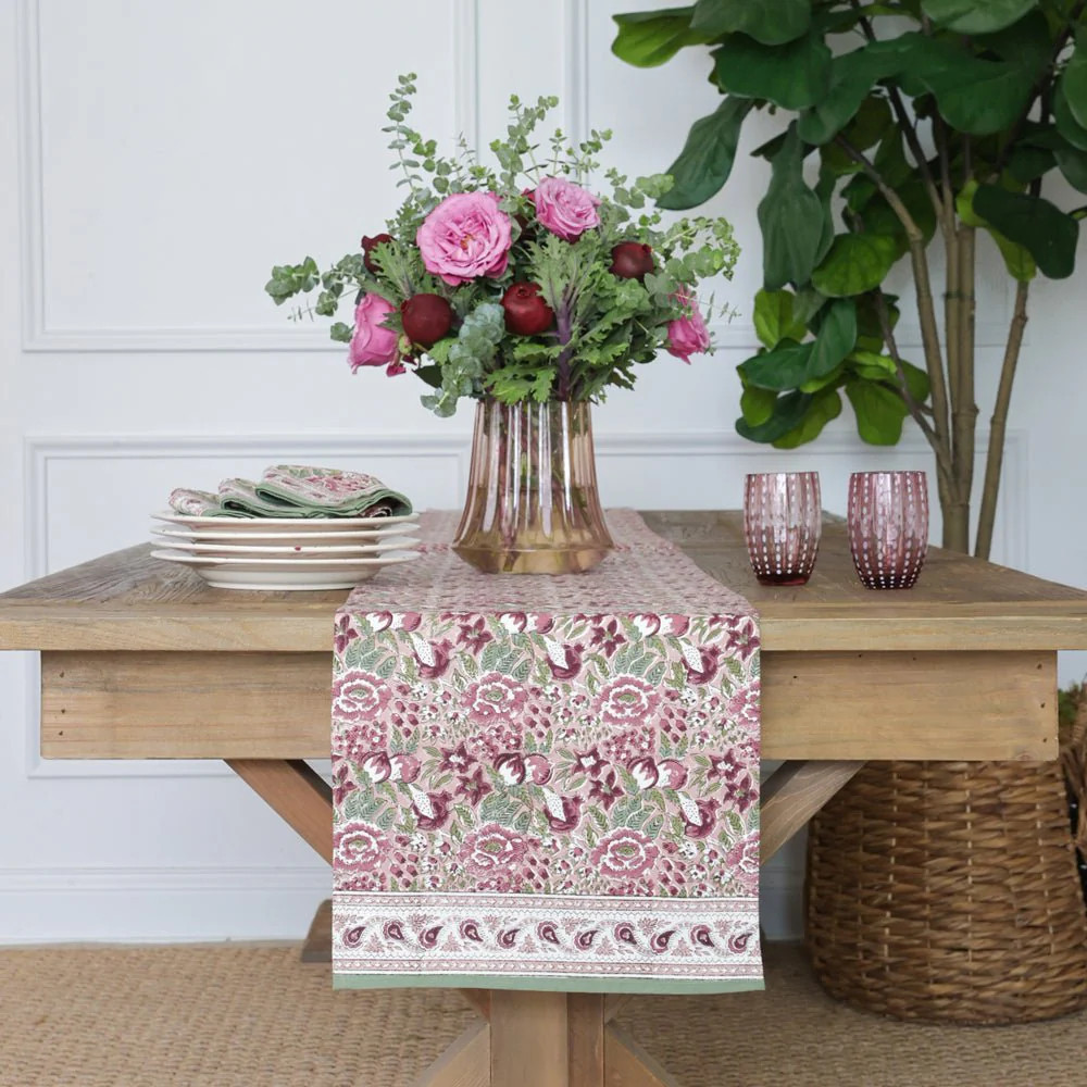 Pomegranate Garden Dusty Mauve & Sage Table Runner | Pomegranate