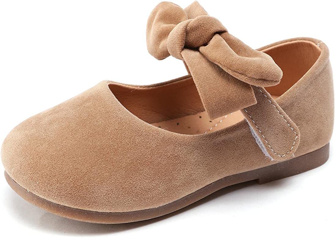 Aellons Baby Girl Bowknot Shoes Mary Jane Walkers Non-Slip Princess Wedding Dress Flats | Amazon (US)